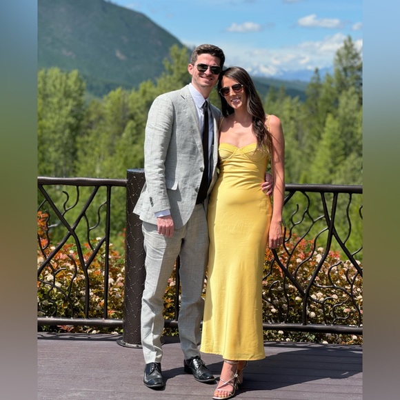 Beginning Boutique Yellow Satin Midi Dress - Picture 16 of 16